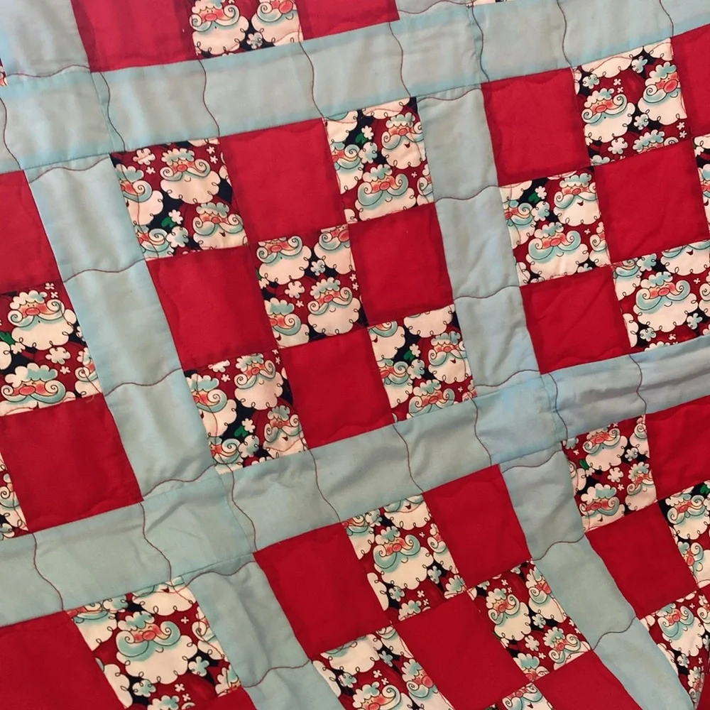 Handmade Santa 9 Patch Lap or Crib Quilt